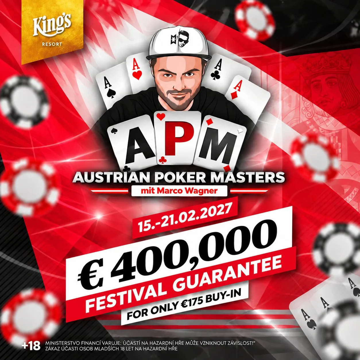 Austrian Poker Masters 2027 mit Marco Wagner im King's Resort – 400.000 € Festival-Garantie, 175 € Buy-in