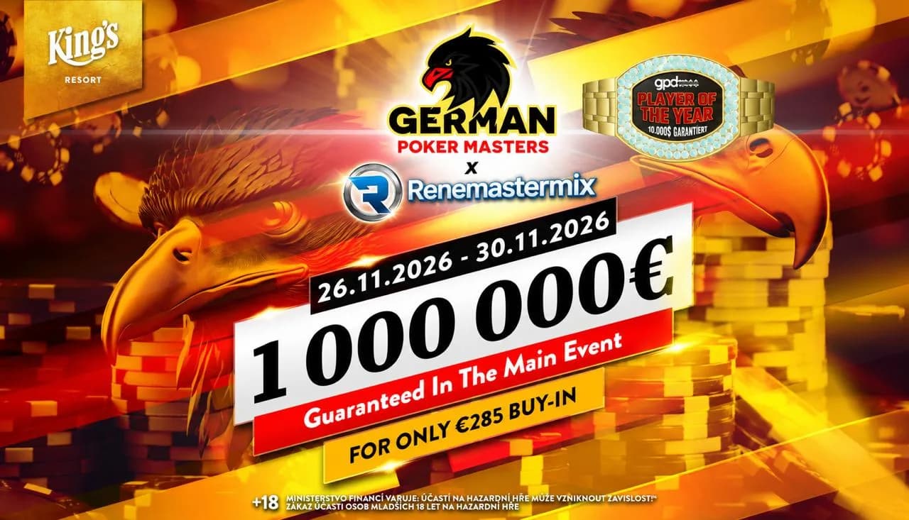 Plakat der German Poker Masters mit Renemastermix im King’s Resort vom 26. bis 30. November 2026: 1.000.000 € garantiert im Main Event bei 285 € Buy-in