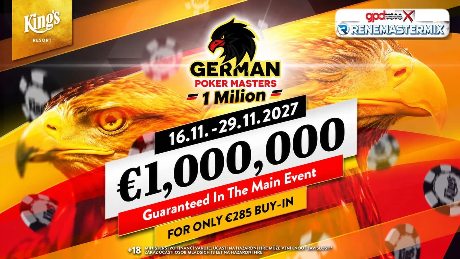 German Poker Masters €1 Million 2027 im King's Resort – 1.000.000 € garantiert, 285 € Buy-in